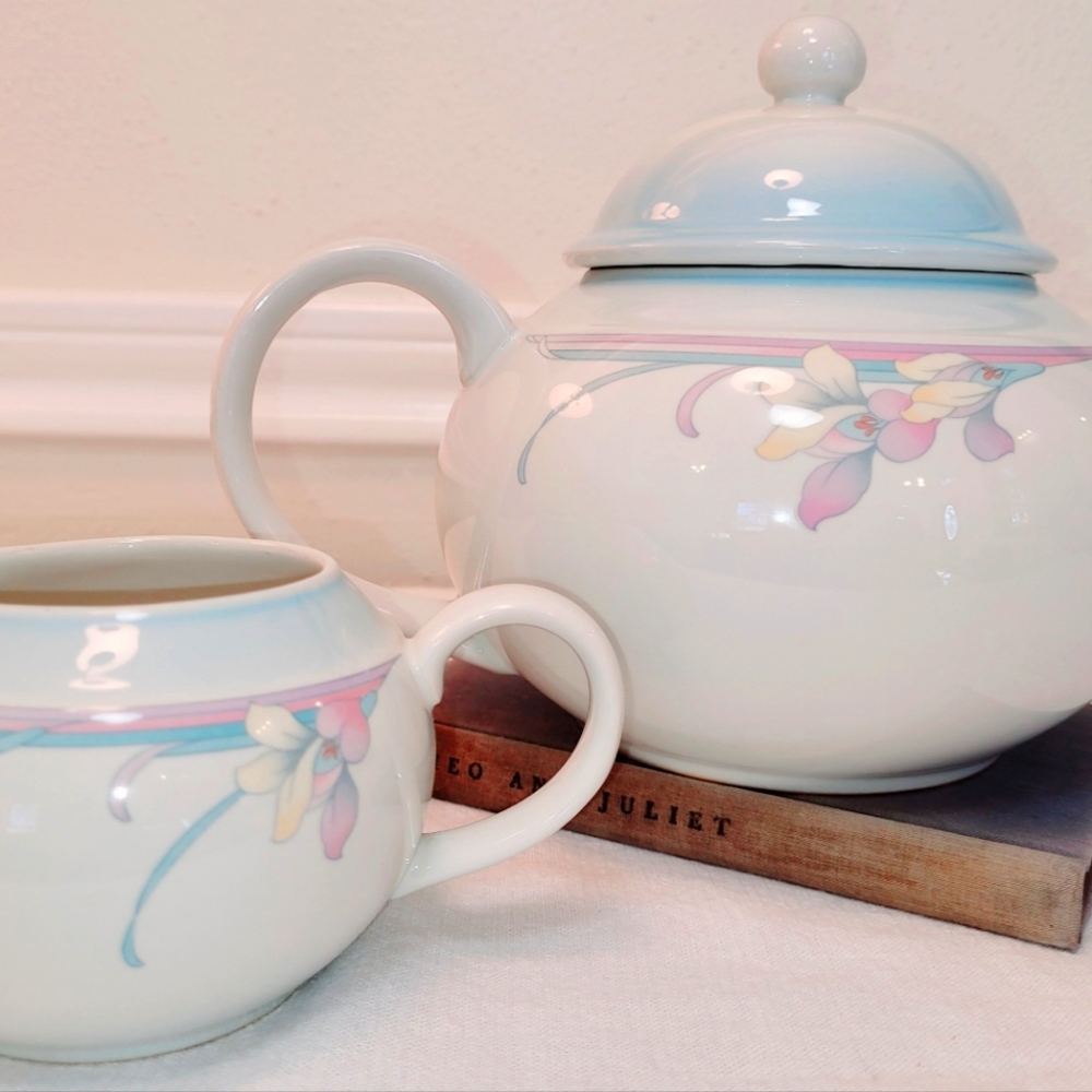 Vintage Stoneware teapot/ creamer designed by Noritake Rainbows end